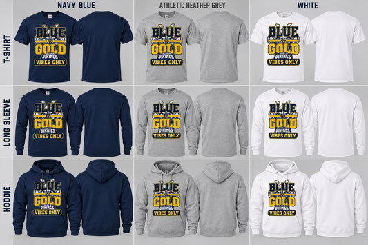 Blue and gold vibes only TSHIRT