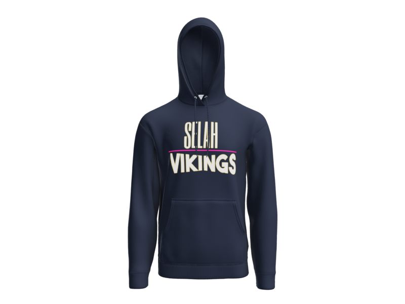 Navy hoodie with pink bar logo
