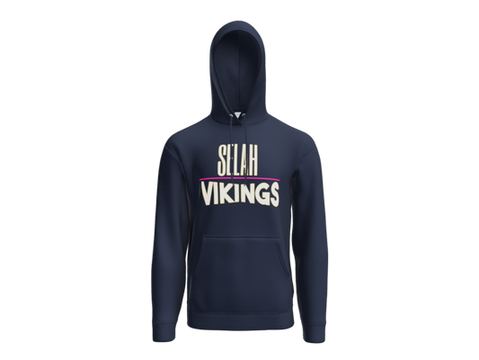 Navy hoodie with pink bar logo
