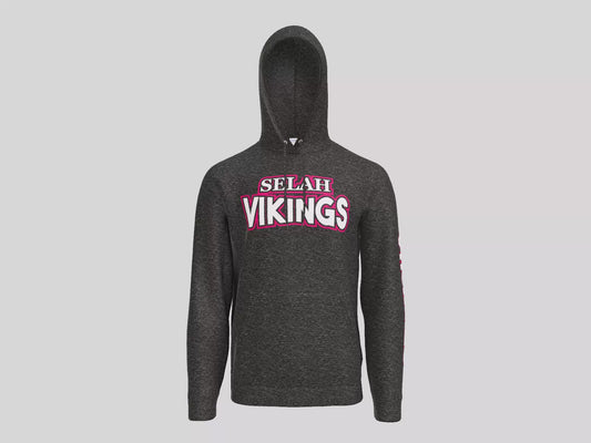 Dark heather grey with bold chest and sleeve logo